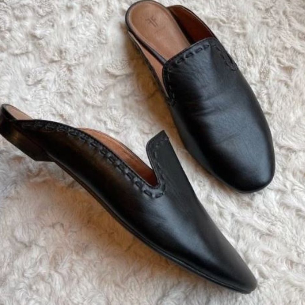 Frye Leather Slip on Slides Flat Heel Mules Black 6.5